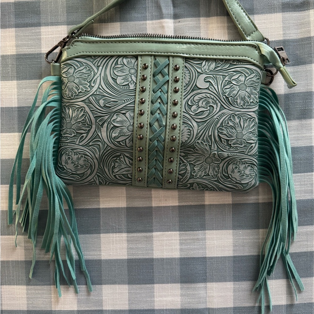 Teal Fringe Crossbody Purse